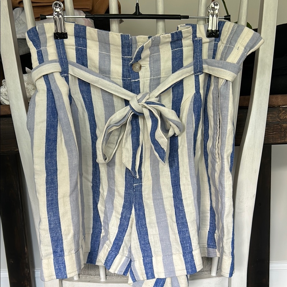 Madewell Blue and White High Waist Striped Shorts